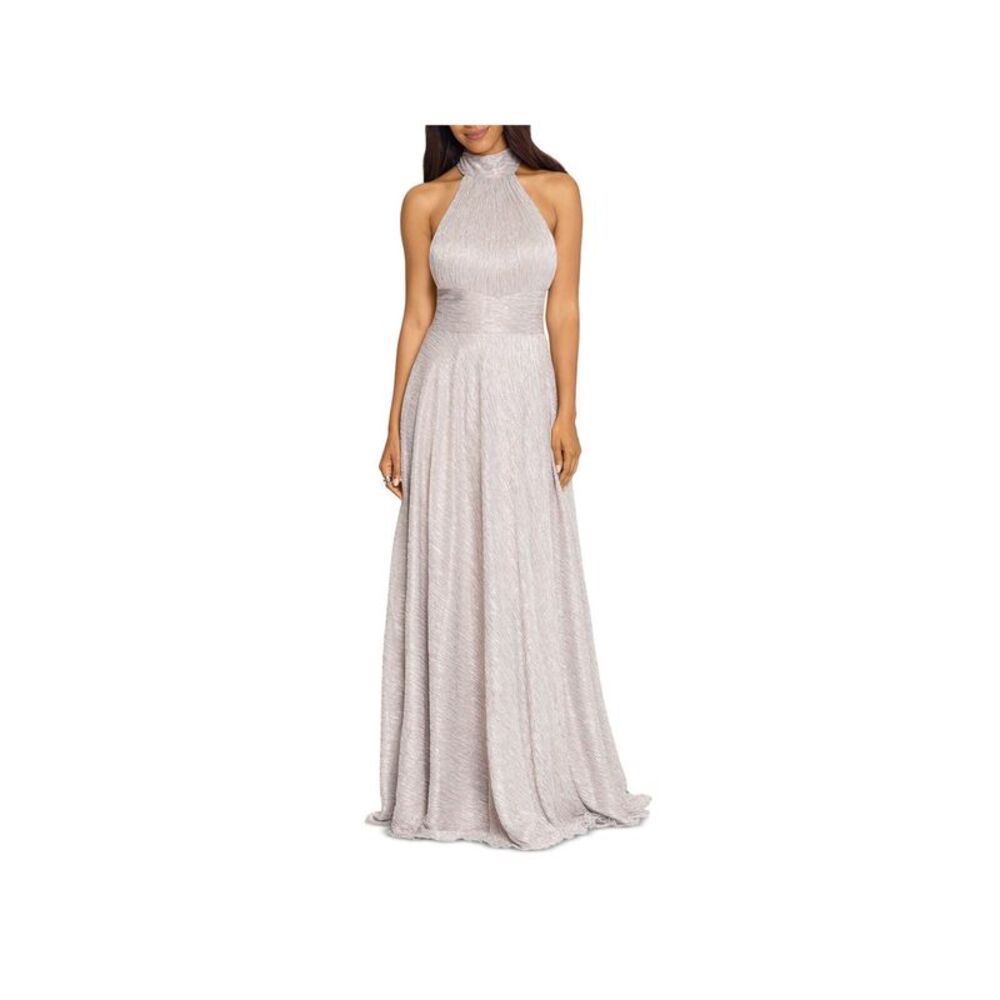 AQUA FORMAL Womens Beige Wrap Style Skirt Open Back Lined Formal Dress 4